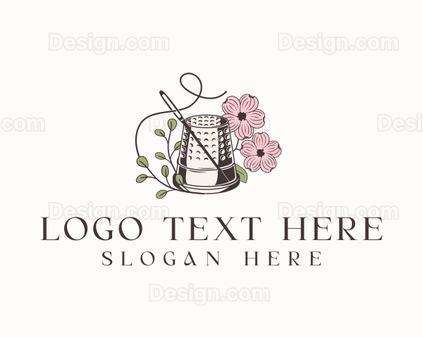 Floral Thimble Needle Sewing Logo