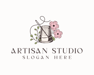 Floral Thimble Needle Sewing logo design