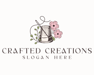 Floral Thimble Needle Sewing logo design