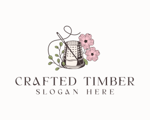 Floral Thimble Needle Sewing logo design