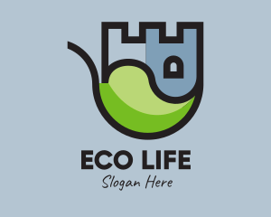 Eco Leaf Castle Tower logo design