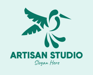 Green Flying Hummingbird logo design