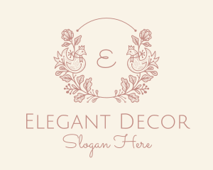 Decorative Bird Flower Wreath logo design