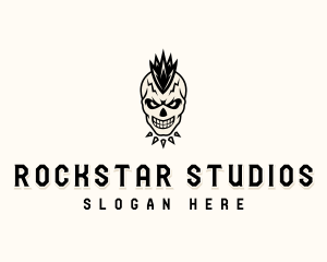 Skull Mohawk Rockstar logo design