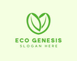 Green Eco Leaf Heart logo design