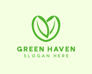 Green Eco Leaf Heart logo design