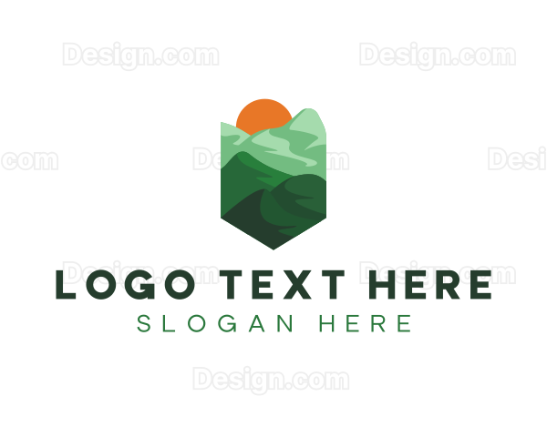 Mountain Trekking Sunset Logo