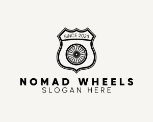 Rustic Bicycle Wheel Shield logo design