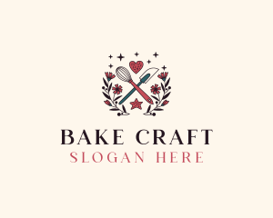 Floral Whisk Spatula Baking logo design