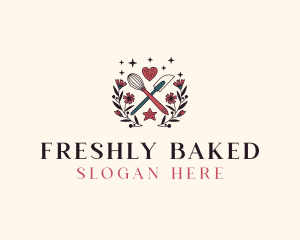 Floral Whisk Spatula Baking logo design