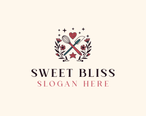 Floral Whisk Spatula Baking logo design