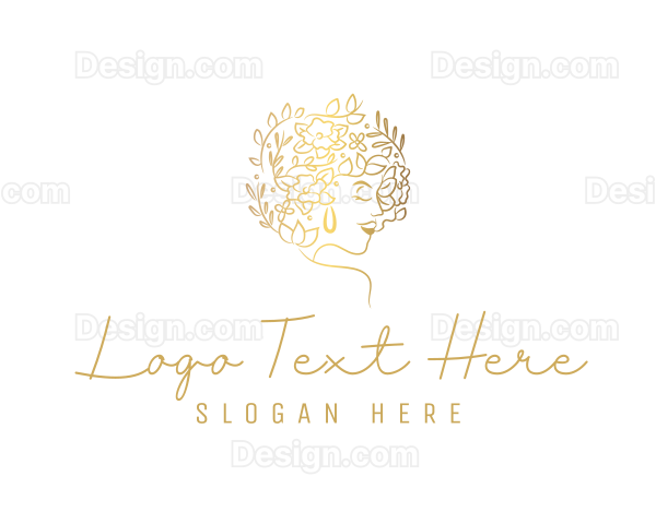 Gold Wellness Flower Woman Logo