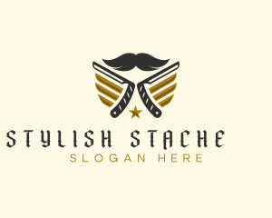 Mustache Razor Grooming logo design