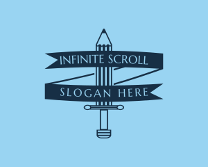 Pencil Scroll Sword logo design