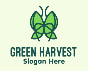 Green Leaf Butterfly logo design