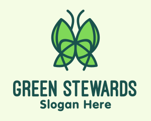 Green Leaf Butterfly logo design