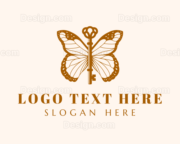 Gold Elegant Butterfly Key Logo