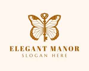 Gold Elegant Butterfly Key logo design