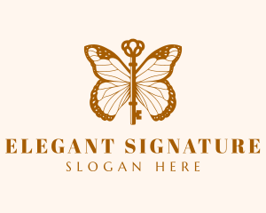 Gold Elegant Butterfly Key logo design