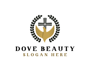 Cross Dove Wreath logo design