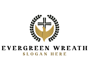 Cross Dove Wreath logo design