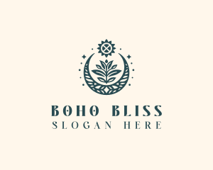 Boho Flower Crescent logo design