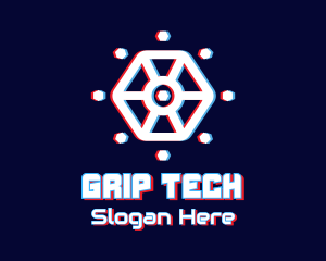 Glitchy Hexagon Tech logo design