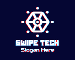 Glitchy Hexagon Tech logo design