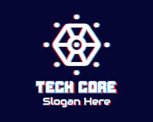 Glitchy Hexagon Tech logo design