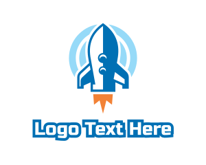 Blue Cartoon Rocket logo