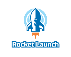 Blue Cartoon Rocket logo design