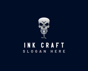 Skeleton Tattoo Machine Ink logo design