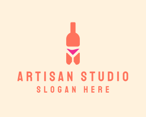 Pink Cocktail Bottle Bar logo design