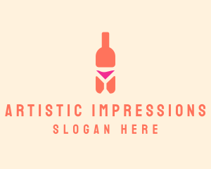 Pink Cocktail Bottle Bar logo design