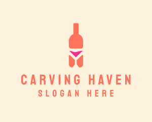 Pink Cocktail Bottle Bar logo design