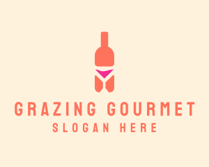 Pink Cocktail Bottle Bar logo design