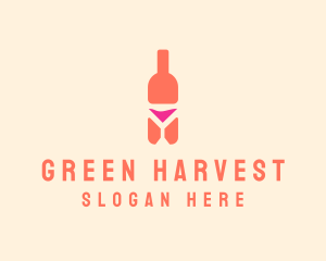 Pink Cocktail Bottle Bar logo design