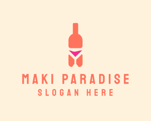 Pink Cocktail Bottle Bar logo design