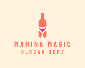 Pink Cocktail Bottle Bar logo design