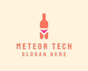 Pink Cocktail Bottle Bar logo design