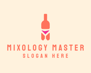 Pink Cocktail Bottle Bar logo design