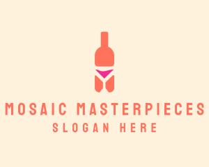 Pink Cocktail Bottle Bar logo design