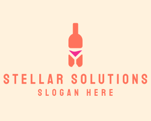 Pink Cocktail Bottle Bar logo design