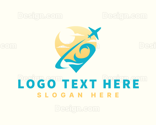 Ocean Wave Airplane Travel Logo