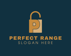 Golden Padlock Letter P logo design