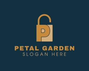 Golden Padlock Letter P logo design