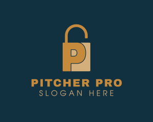 Golden Padlock Letter P logo design