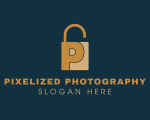 Golden Padlock Letter P logo design