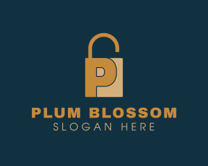 Golden Padlock Letter P logo design