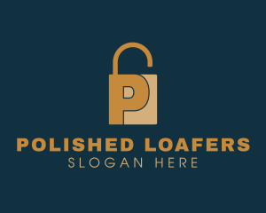 Golden Padlock Letter P logo design